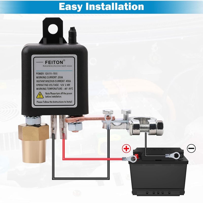 FEITON 250A Remote Battery Disconnect Switch 12V Upgraded Battery Kill Switch for Car RV Truck Camper Dual Remote Control Anti-Theft Battery Shut Off Switch Prevent Battery Drain (450A Starting Current) - Image 4
